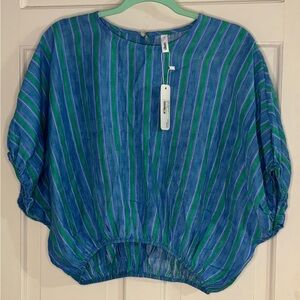NWT Glam Vibrant Blue and Green Striped Blouse